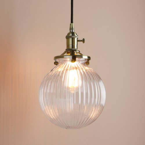 Vintage Industrial Style Stripe Glass Globe Lampshade Pendant Light